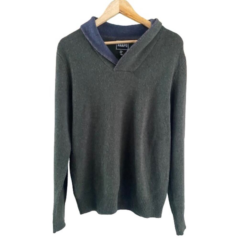 ANAPO Men’s Green Blue Lambs Wool‎ Pool Over B-Neck Sweater Sz M